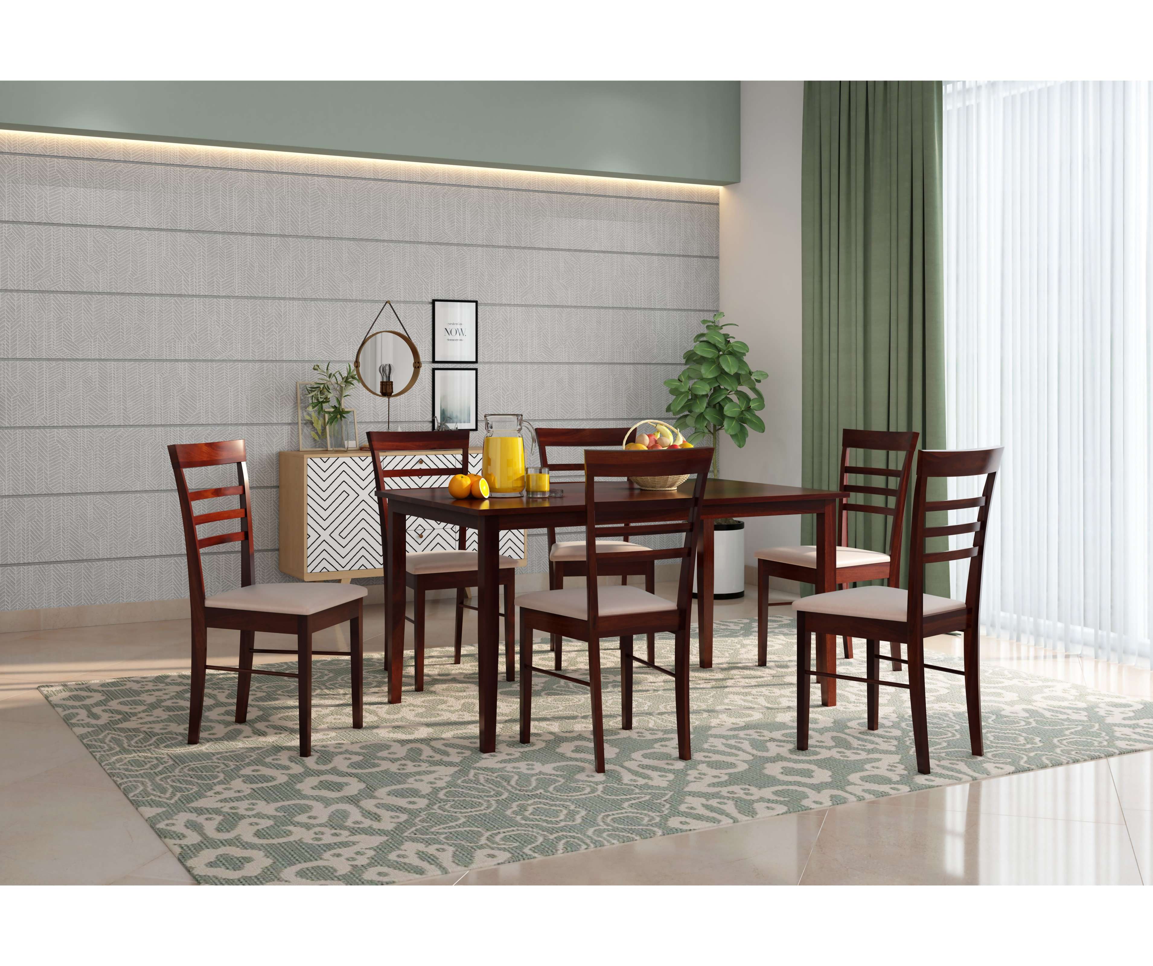 Buy PlusOne Lena Solid Sheesham Wood 6 Seater Dining Set In Walnut ...